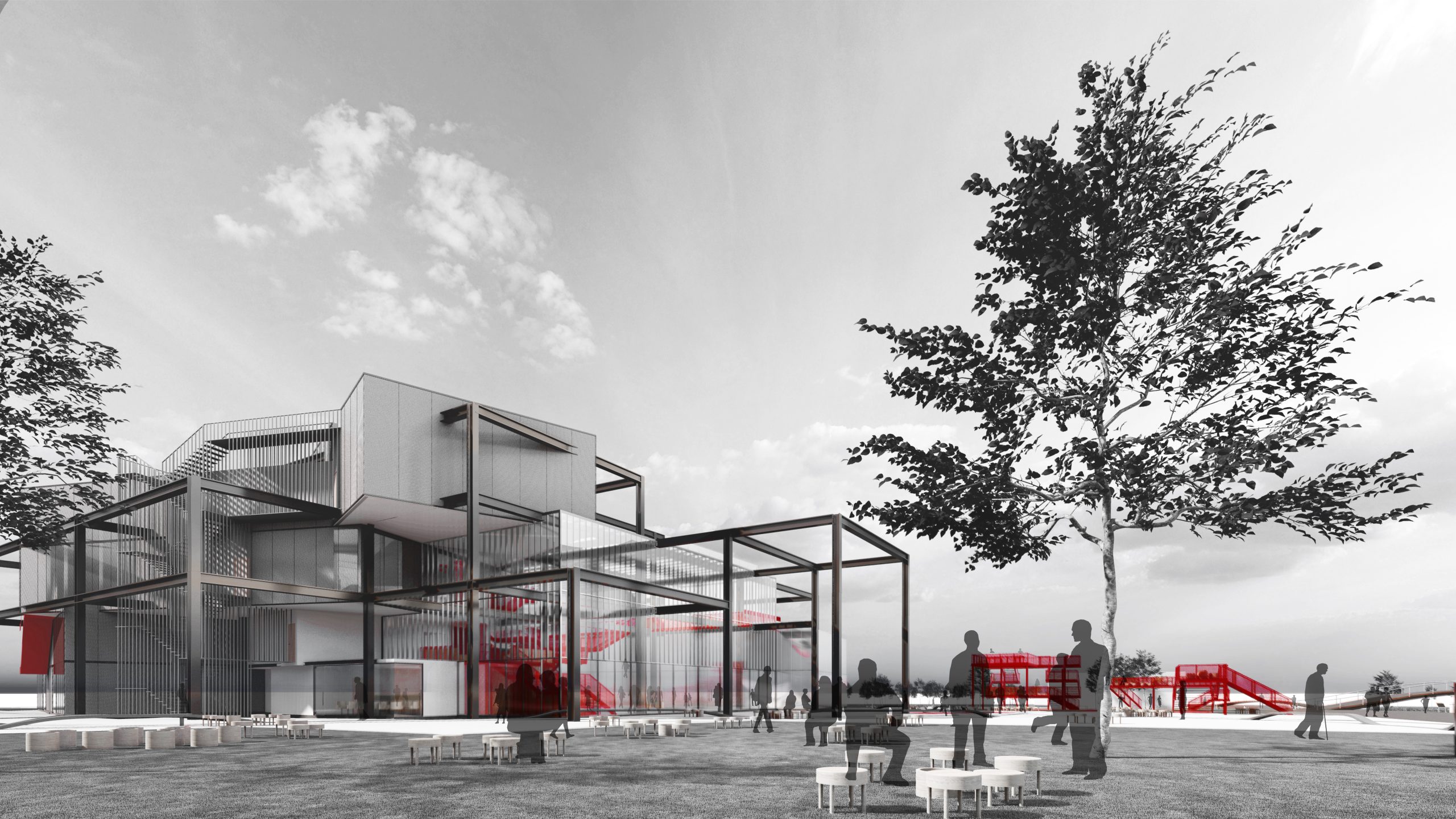 Arkitektvisualisering af boligrenovering med moderne nordisk indretning og rolige materialevalg